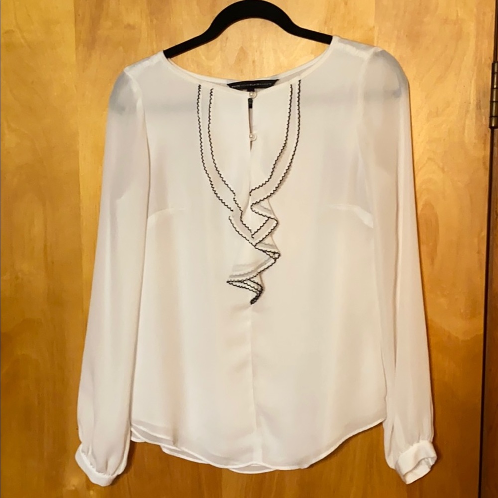 WHBM white blouse with black detail